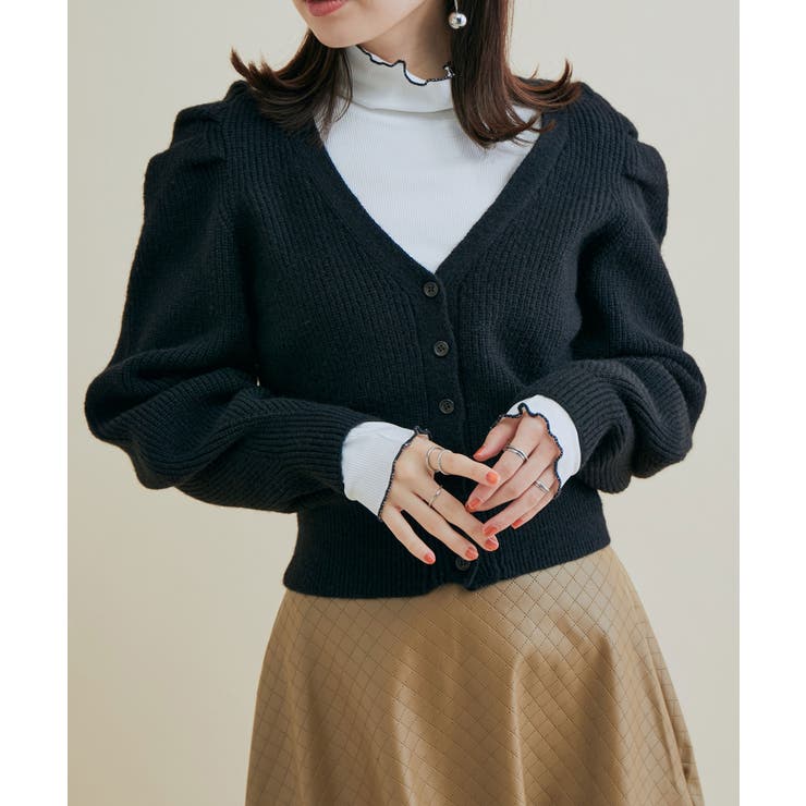 ブラック(01) | パワショルボリュームスリーブ片畦Vネックカーディガン | VIS 