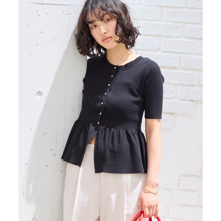 【アンチピリング】ペプラムハーフスリーブニットカーディガン | VIS  | 詳細画像1 