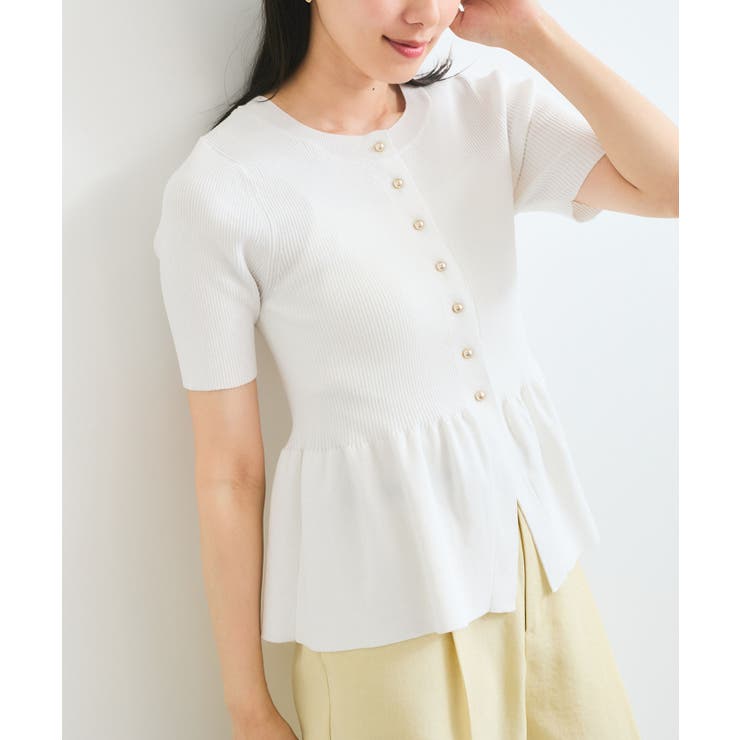 オフホワイト(15) | 【アンチピリング】ペプラムハーフスリーブニットカーディガン | VIS 