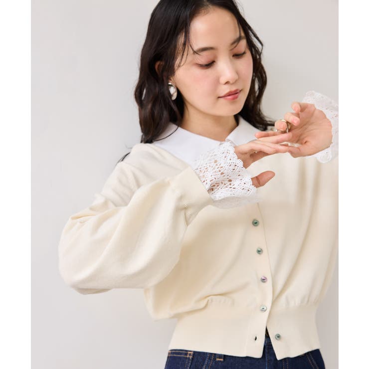 レースカフスドッキングニットカーディガン | VIS  | 詳細画像1 