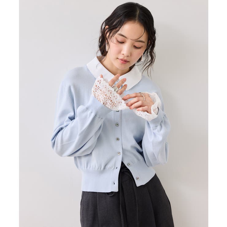 レースカフスドッキングニットカーディガン | VIS  | 詳細画像19 