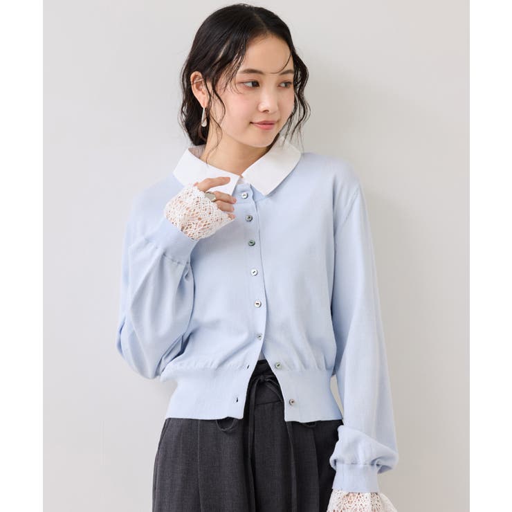 レースカフスドッキングニットカーディガン | VIS  | 詳細画像20 