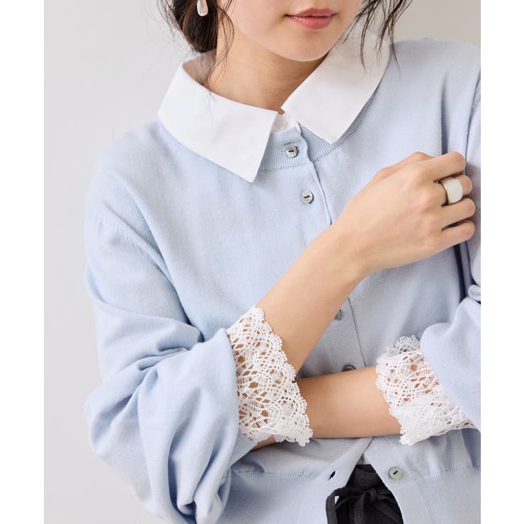 レースカフスドッキングニットカーディガン | VIS  | 詳細画像22 