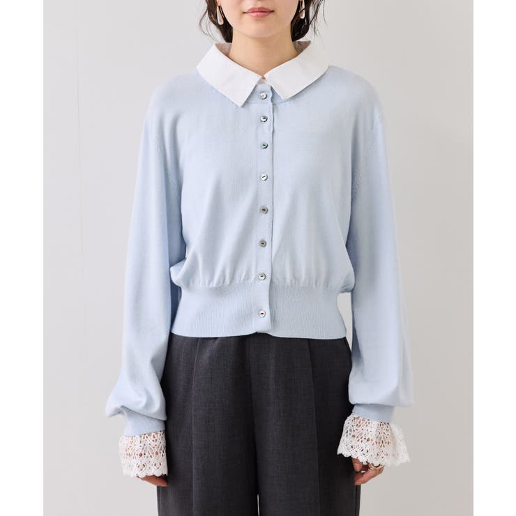 レースカフスドッキングニットカーディガン | VIS  | 詳細画像24 