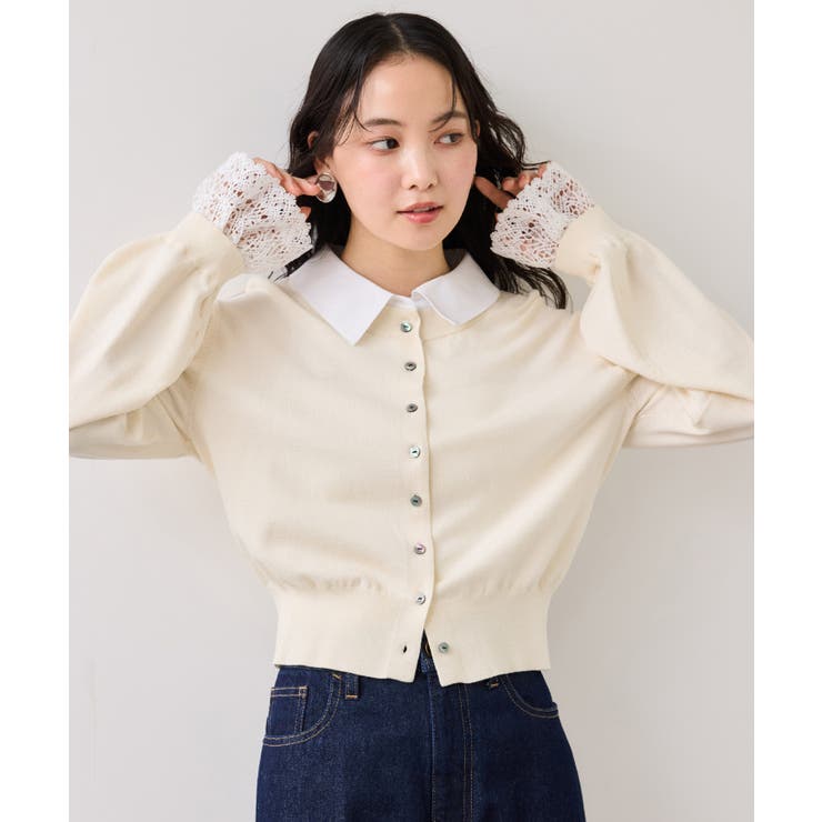 レースカフスドッキングニットカーディガン | VIS  | 詳細画像3 