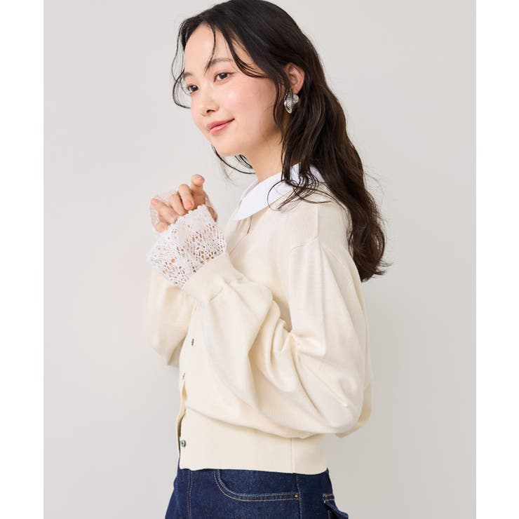 レースカフスドッキングニットカーディガン | VIS  | 詳細画像4 