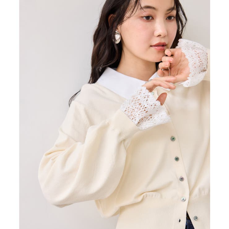 レースカフスドッキングニットカーディガン | VIS  | 詳細画像6 