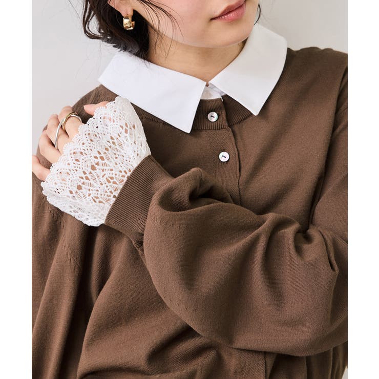 キャメル(25) | レースカフスドッキングニットカーディガン | VIS 