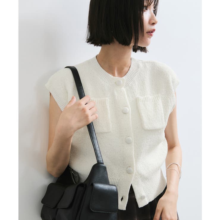 オフホワイト(15) | くるみ釦ニットトップスカーデ/洗える | VIS 