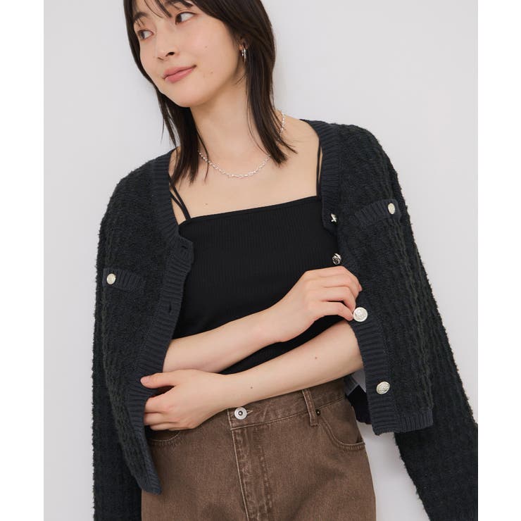 ファンシーツイードメタルボタンカーディガン | VIS  | 詳細画像7 