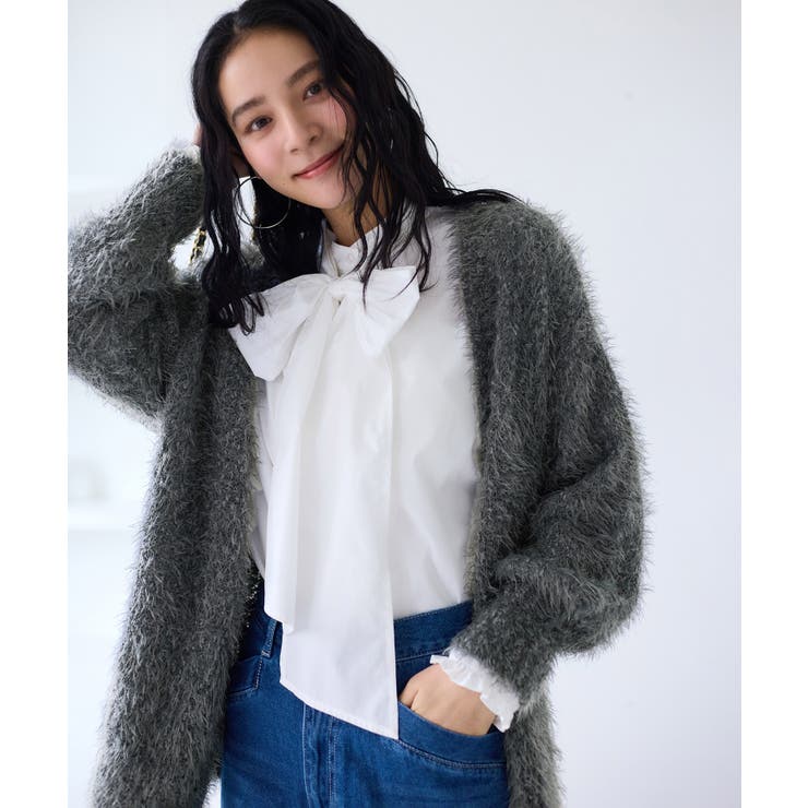 スミクロ(05) | ポップコーンヤーンラメフェザーニットカーディガン/WEB限定FSサイズ | VIS 