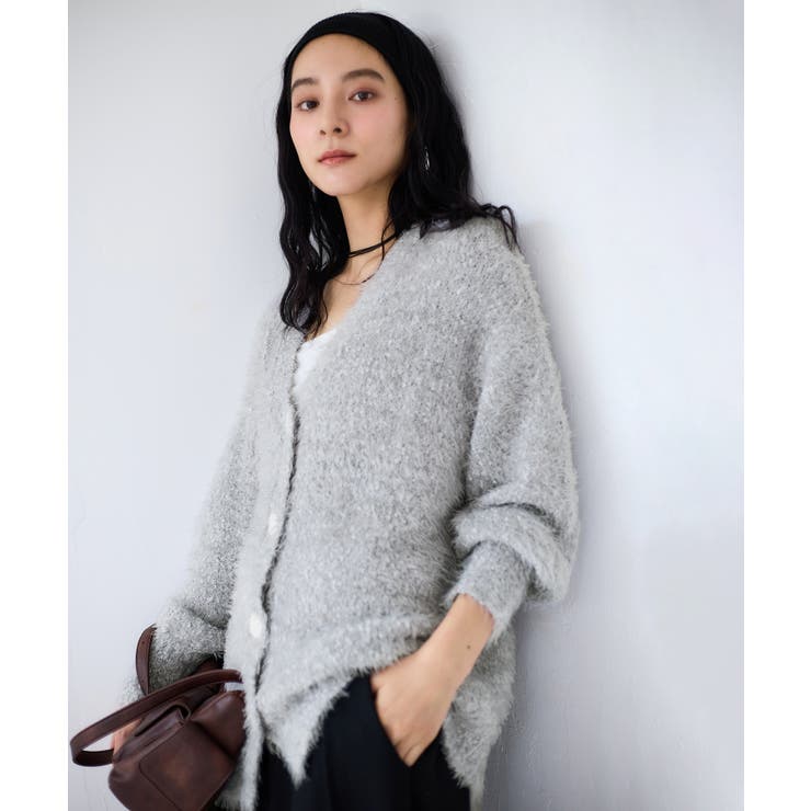 ライトグレー(08) | ポップコーンヤーンラメフェザーニットカーディガン/WEB限定FSサイズ | VIS 