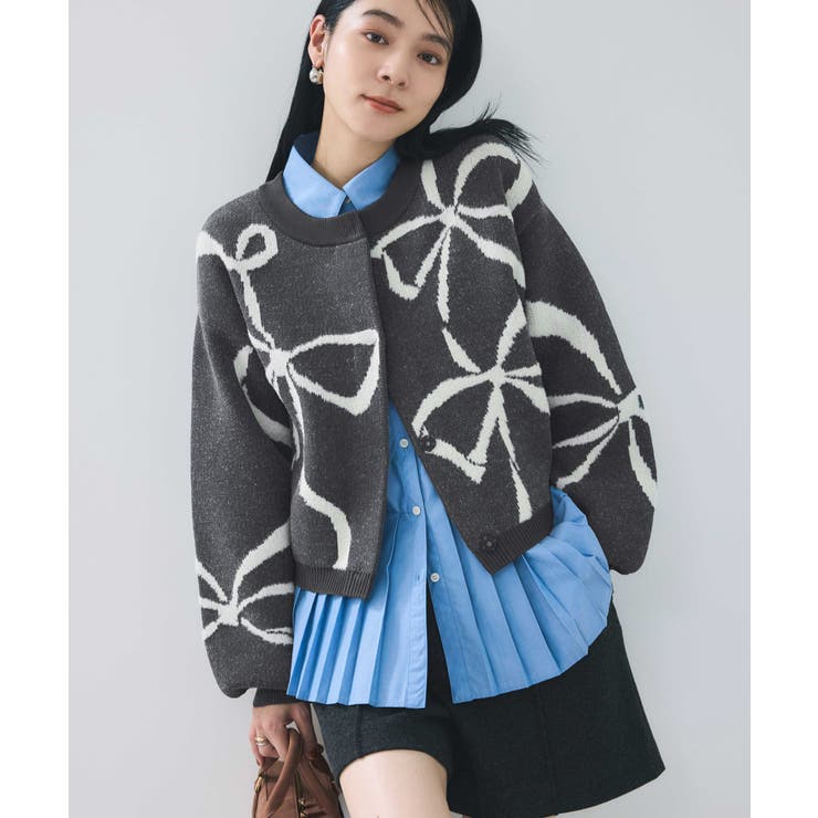 リボンモチーフジャガードカーディガン/イージーケア | VIS  | 詳細画像10 