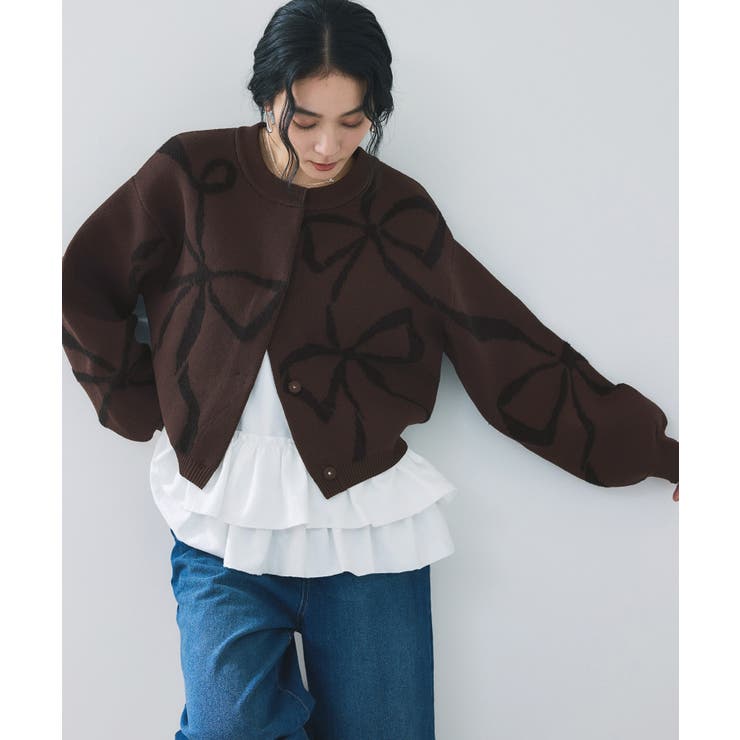 リボンモチーフジャガードカーディガン/イージーケア | VIS  | 詳細画像13 