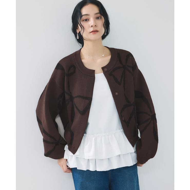 リボンモチーフジャガードカーディガン/イージーケア | VIS  | 詳細画像14 