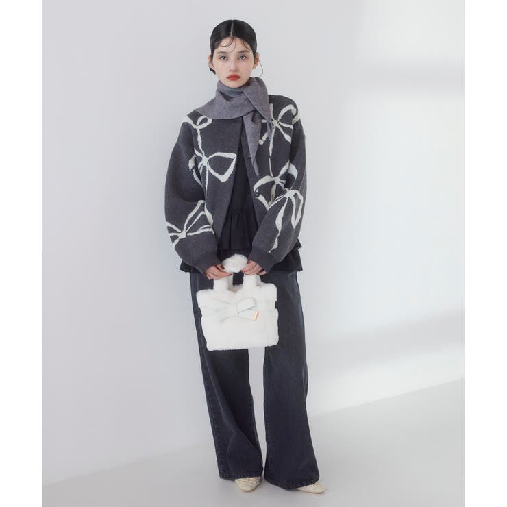 リボンモチーフジャガードカーディガン/イージーケア | VIS  | 詳細画像2 