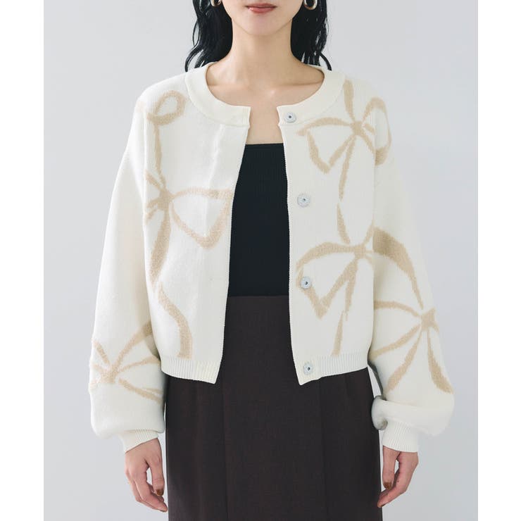 リボンモチーフジャガードカーディガン/イージーケア | VIS  | 詳細画像22 