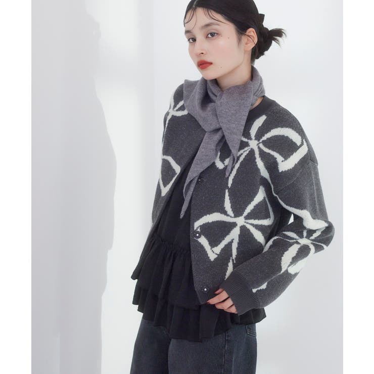 リボンモチーフジャガードカーディガン/イージーケア | VIS  | 詳細画像5 