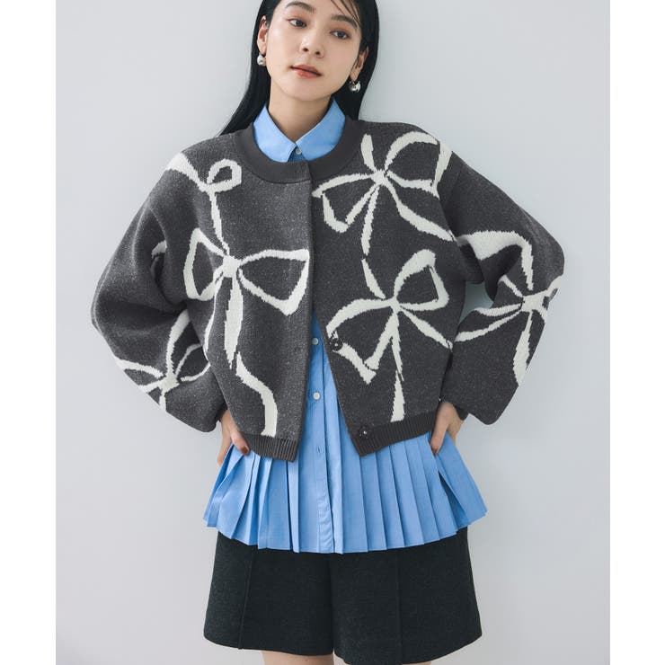 リボンモチーフジャガードカーディガン/イージーケア | VIS  | 詳細画像7 