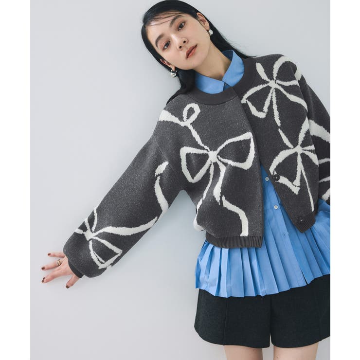 リボンモチーフジャガードカーディガン/イージーケア | VIS  | 詳細画像8 