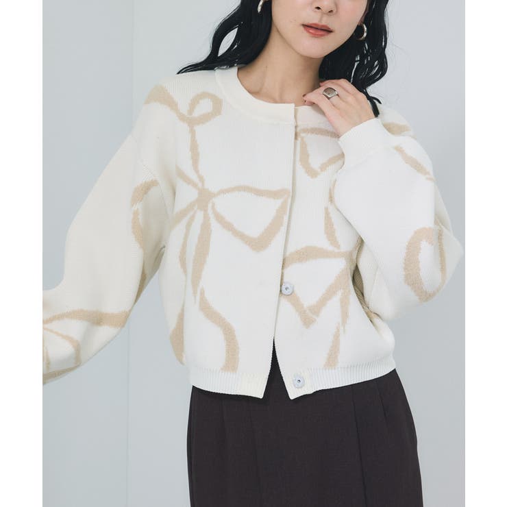 キナリ(16) | リボンモチーフジャガードカーディガン/イージーケア | VIS 