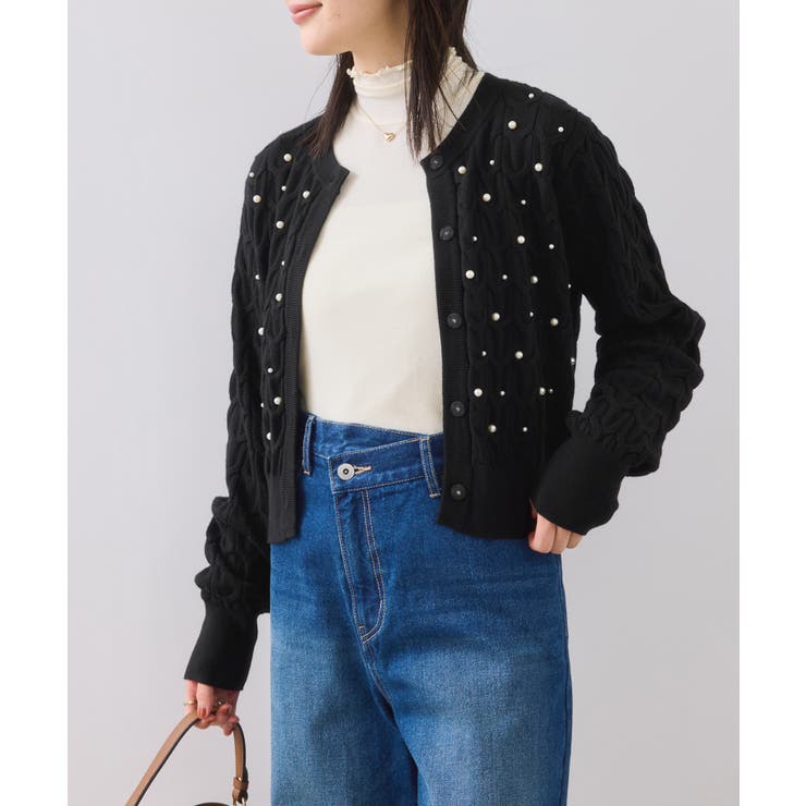 ブラック(01) | パールケーブルカーディガン | VIS 