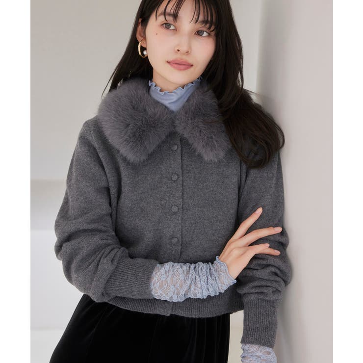 衿ファー取り外しカーディガン | VIS  | 詳細画像26 