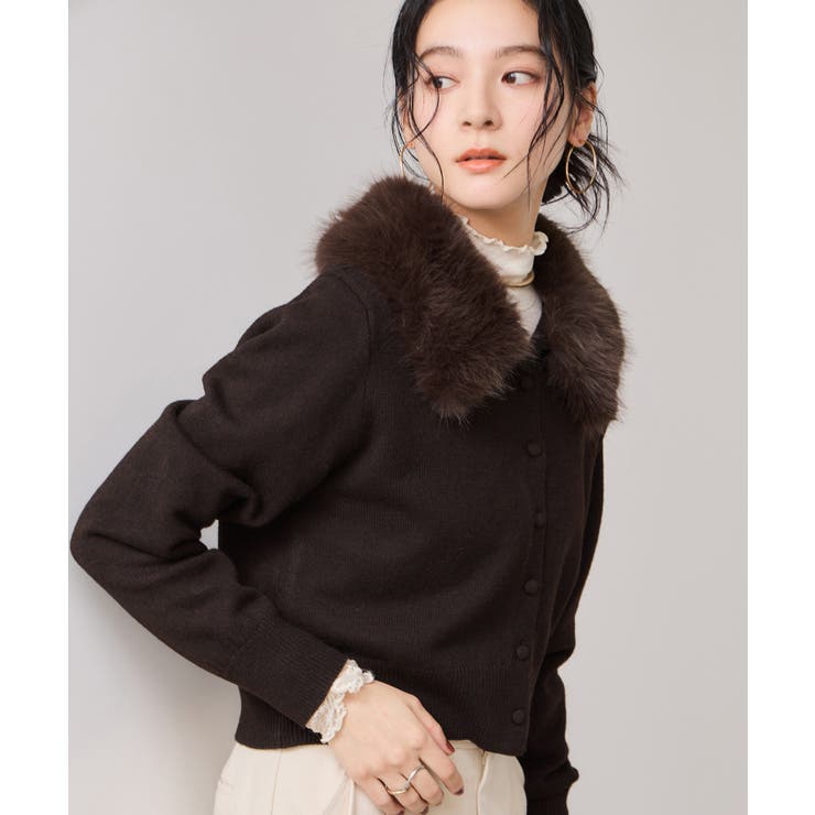 ブラウン(20) | 衿ファー取り外しカーディガン | VIS 