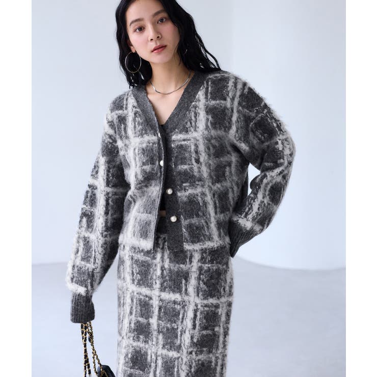 チェックアソートシャギーニットカーディガン/セットアップ対応 | VIS  | 詳細画像3 