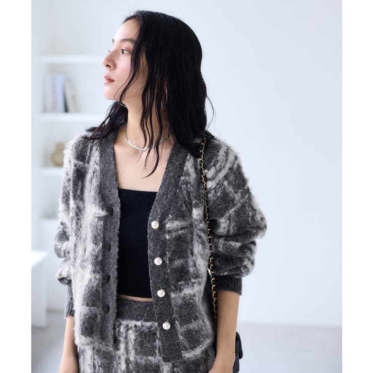 チェックアソートシャギーニットカーディガン/セットアップ対応 | VIS  | 詳細画像7 