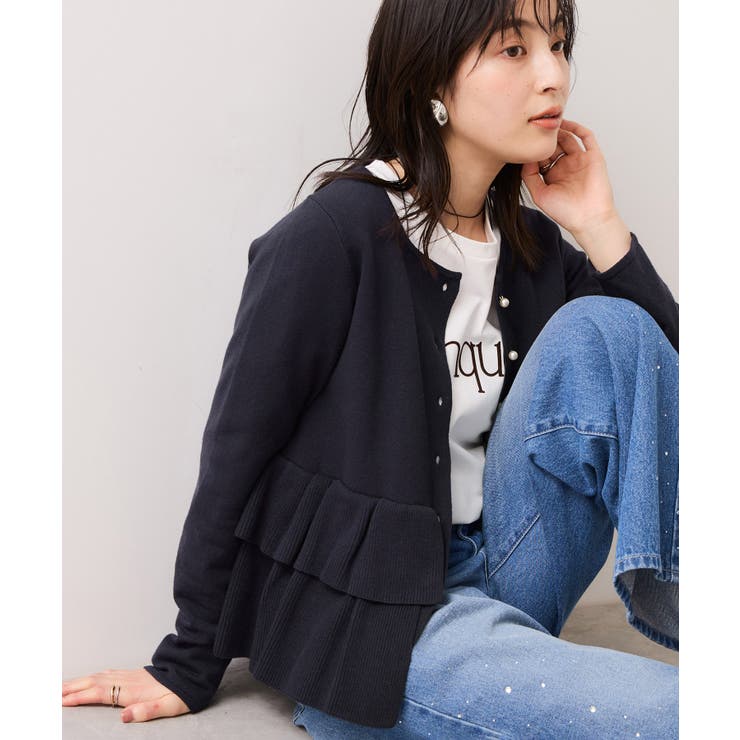 ネイビー(40) | ティアードペプラムニットカーディガン | VIS 