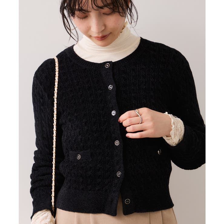 ブラック(01) | モールベロアケーブルカーディガントップス/イージーケア | VIS 