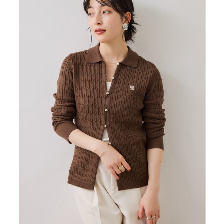 ポロ衿ケーブルカーディガン | VIS  | 詳細画像14 