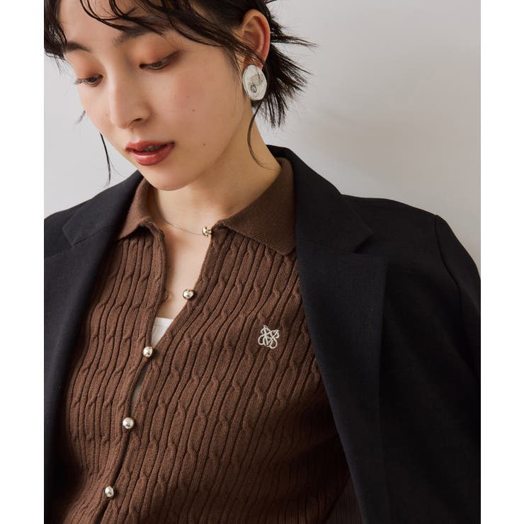 ポロ衿ケーブルカーディガン | VIS  | 詳細画像15 