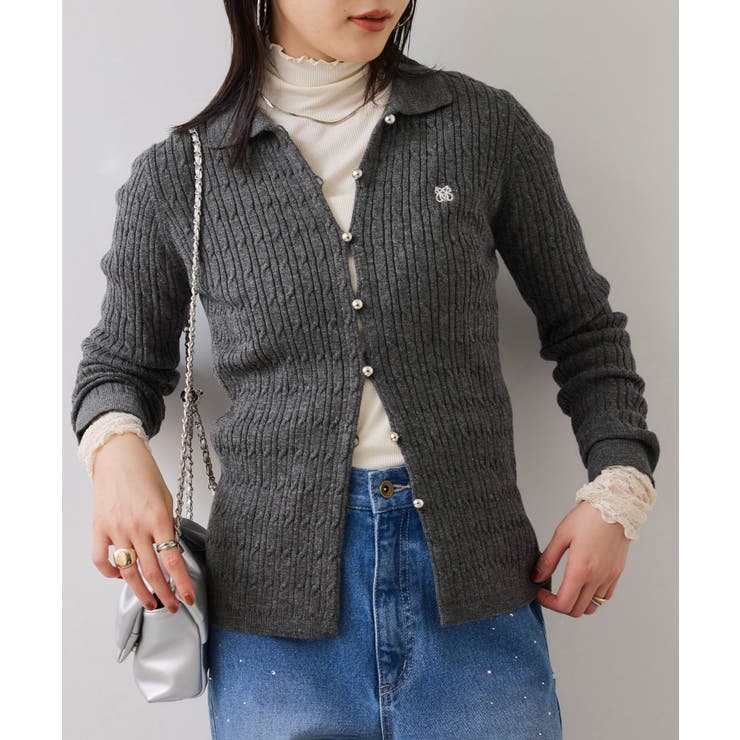 ポロ衿ケーブルカーディガン | VIS  | 詳細画像17 