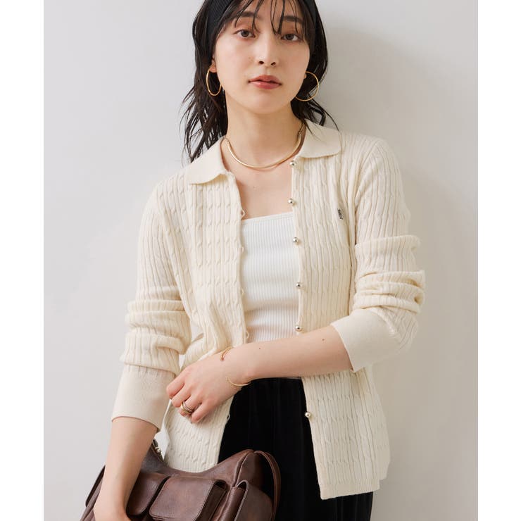 ポロ衿ケーブルカーディガン | VIS  | 詳細画像6 