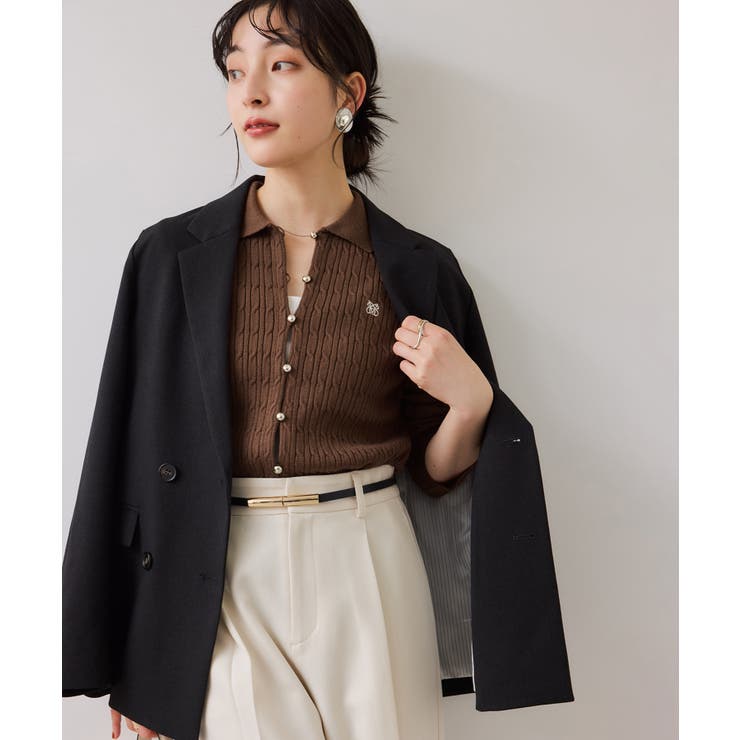 ブラウン(20) | ポロ衿ケーブルカーディガン | VIS 