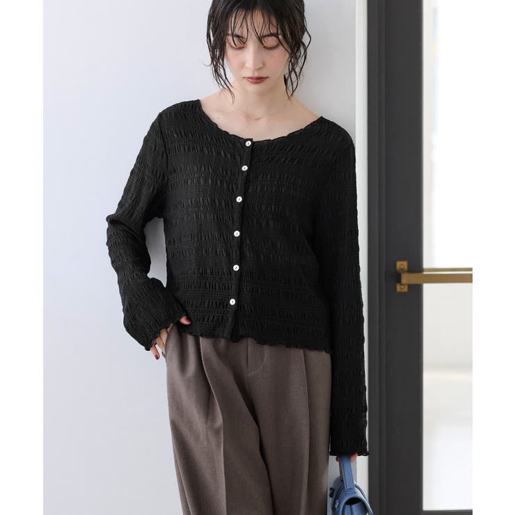 ブラック(01) | ドットシャーリングシアーカーディガン | VIS 