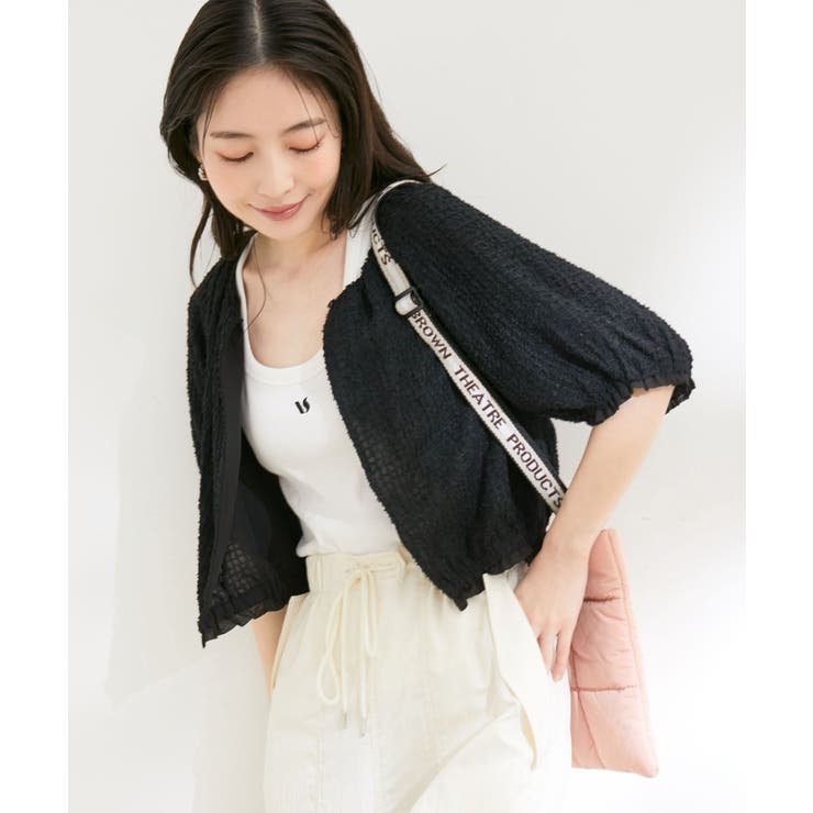 【洗える】リバーシブルシフォンジャガードブラウスカーディガン | VIS  | 詳細画像1 