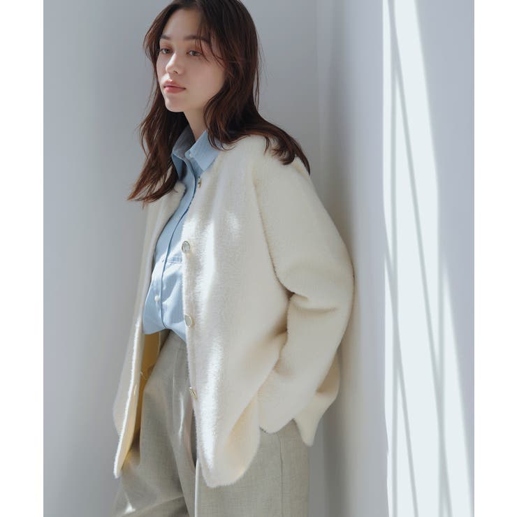 オフホワイト(15) | 接結メタルボタンミニフェザーニットコート | VIS 