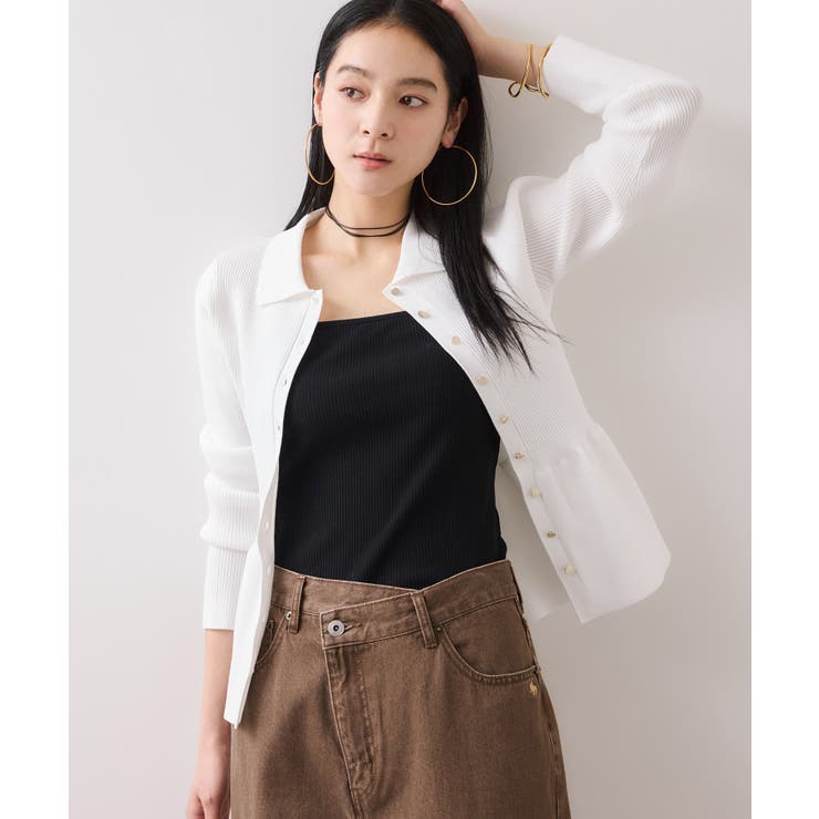 オフホワイト(15) | 【洗える】襟付きペプラムカーディガン | VIS 