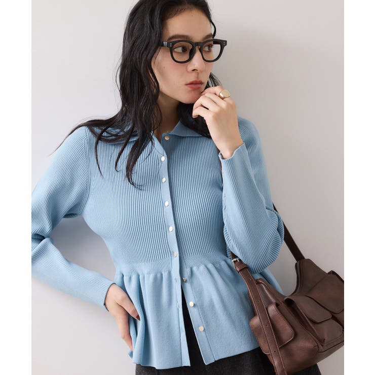 ブルー(44) | 【洗える】襟付きペプラムカーディガン | VIS 