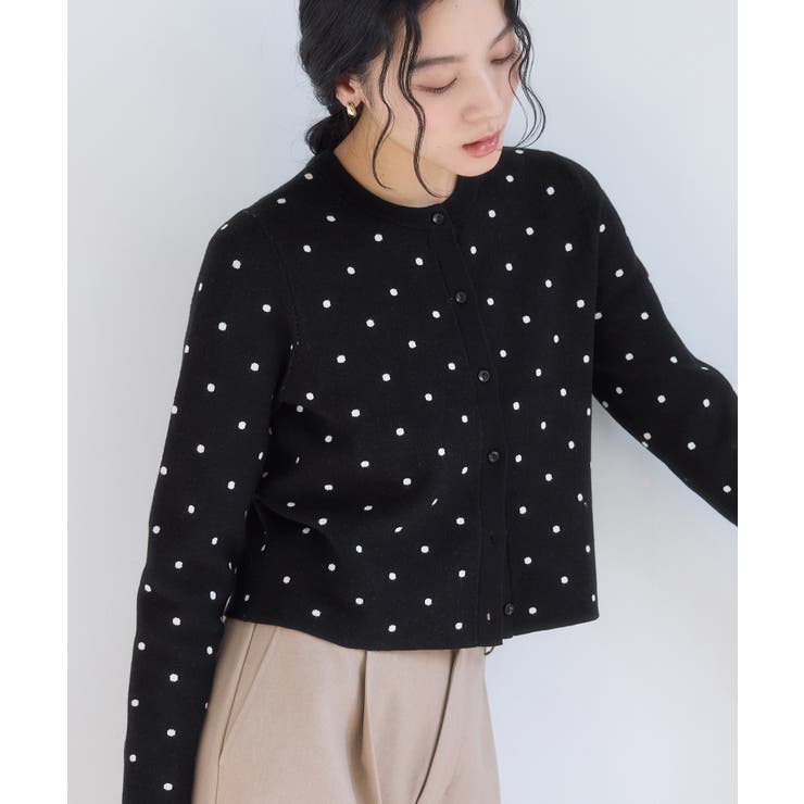 ブラック系(02) | ドットジャガードカーディガン | VIS 