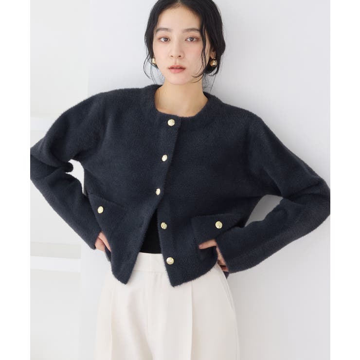 ネイビー(40) | 接結ミニフェザーニットジャケットカーディガン/一部WEB限定カラー | VIS