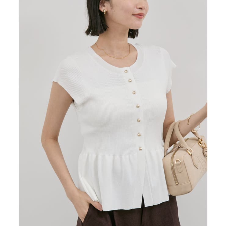 オフホワイト(15) | 【アンチピリング/洗える】美SMARTショートスリーブペプラムニット | VIS 