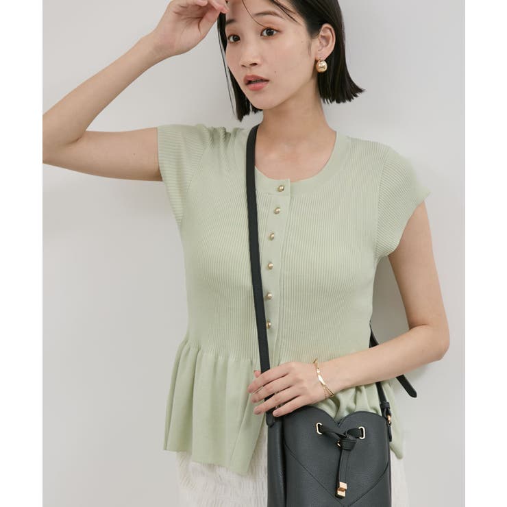 ライトグリン(33) | 【アンチピリング/洗える】美SMARTショートスリーブペプラムニット | VIS 