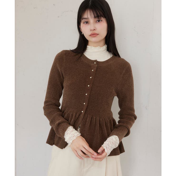 ペプラム切替モールニットカーディガン/イージーケア | VIS  | 詳細画像1 