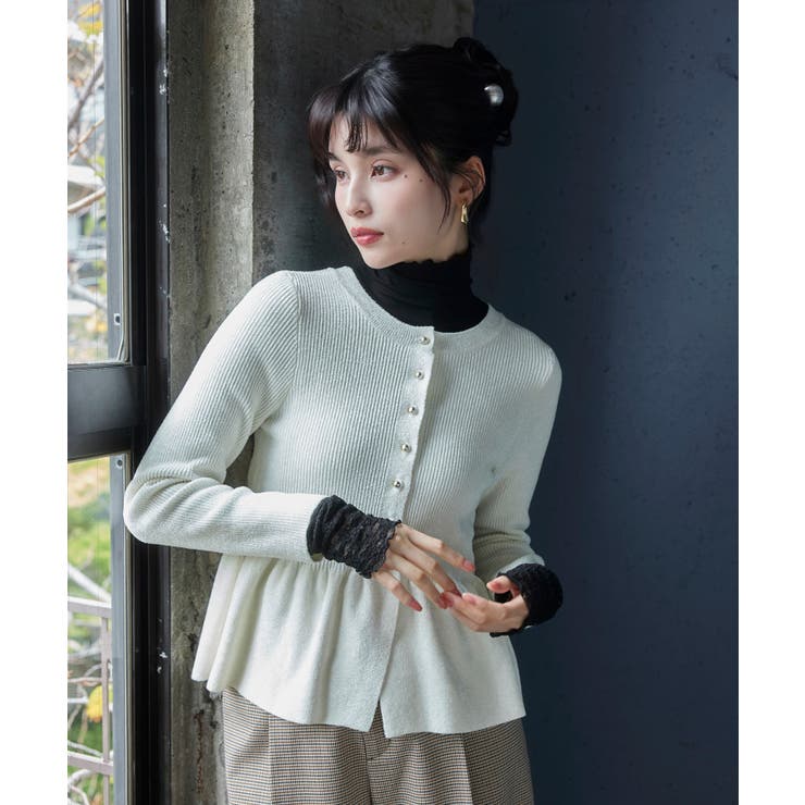 ペプラム切替モールニットカーディガン/イージーケア | VIS  | 詳細画像3 