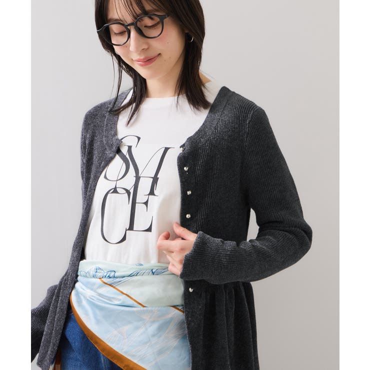 チャコール(06) | ペプラム切替モールニットカーディガン/イージーケア | VIS 