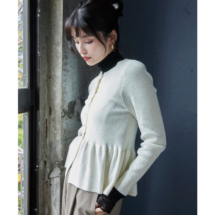 ホワイト系(11) | ペプラム切替モールニットカーディガン/イージーケア | VIS 